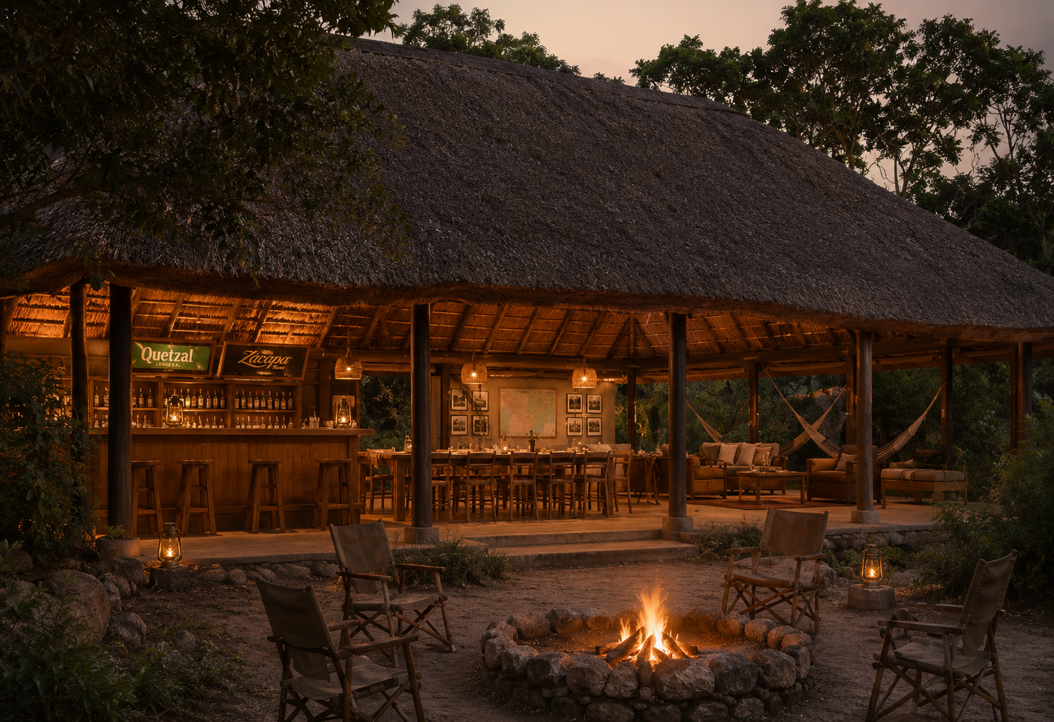 Lodge main house with jungle surroundings